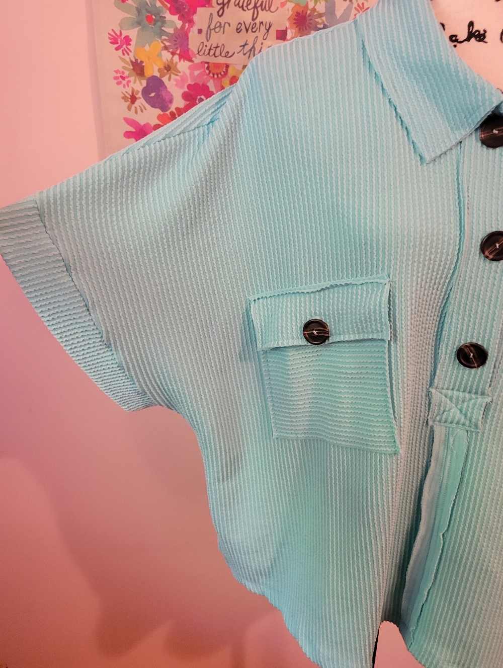 Bucket List Seafoam Green Slouchy & Soft Oversized Textured Pocket Tee, EUC, M - Picture 4 of 15